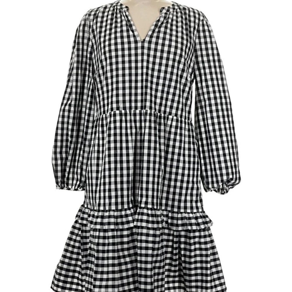 J CREW Black & White Gingham Tiered Peasant Dress